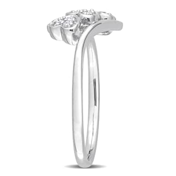 1/10 CT TW Diamond Triple Heart Bypass Promise Ring in Sterling Silver