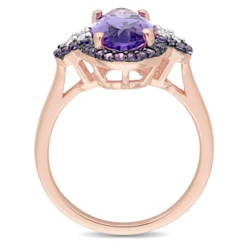 3 1/2 CT TGW Amethyst and White Topaz Ring in Rose Gold Plated Sterling Silver