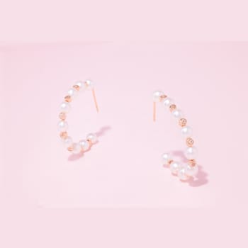 4.5-5MM Cultured Pearl and White Topaz Hoop Earrings in 14K Yellow Gold
Over Sterling Silver