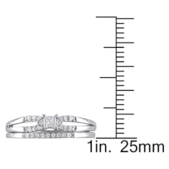 1/5 CT TW Princess Cut Diamond Split Shank Bridal Set in Sterling Silver