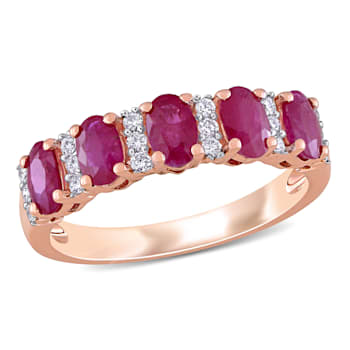 1 3/8 CT TGW Ruby and 1/6 CT TW Diamond Semi Eternity Ring in 14K Rose Gold