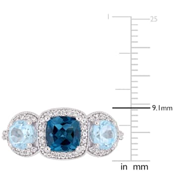 2 1/6 CT TGW London Blue and Sky Blue Topaz with 1/3 CT TW Diamond
3-Stone Ring in Sterling Silver