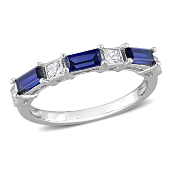 1 3/8 CT TGW Created Blue and White Sapphire Ring in Sterling Silver