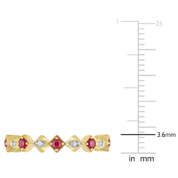 3/8 CT TGW Created Ruby and Diamond Accent Eternity Ring in 10K Yellow Gold