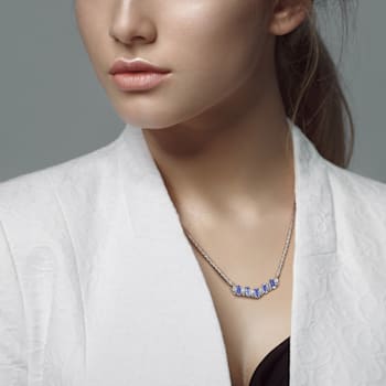 1 1/10 CT TGW Tanzanite and White Topaz Necklace in Sterling Silver