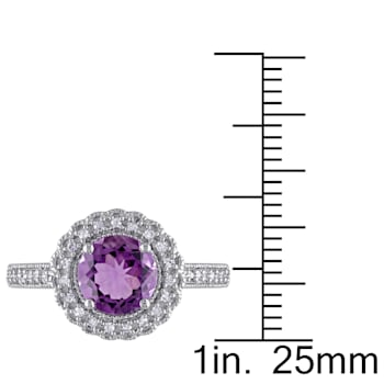 1 1/3 CT TGW Amethyst and 1/8 CT TW Diamond Halo Ring in Sterling Silver