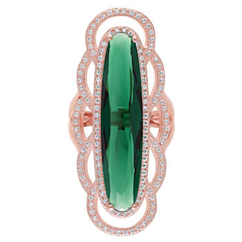 35 CT TGW Green and White Cubic Zirconia Ring in Rose Plated Sterling Silver