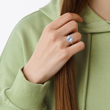 3 1/2 CT TGW Sky Blue Topaz Halo Ring in Sterling Silver