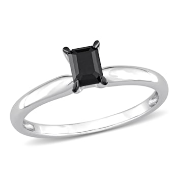 1/2 ct Black Diamond Solitaire Engagement Ring in 14K White Gold