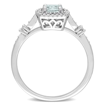 3/8 CT TGW Aquamarine and 1/10 CT TW Diamond Halo Ring in Sterling Silver