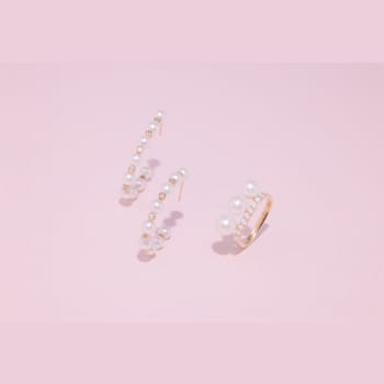 4.5-5MM Cultured Pearl and White Topaz Hoop Earrings in 14K Yellow Gold
Over Sterling Silver