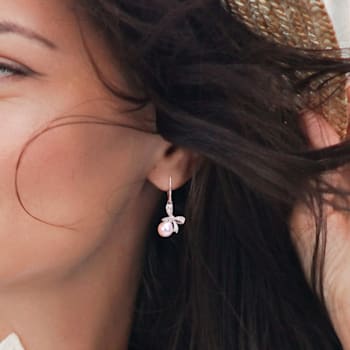 7.5-8MM Freshwater Cultured Pearl and Diamond Accent Bow Leverback
Earrings in Sterling Silver
