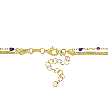 Multi-Color Bead Double Strand Necklace in 14K Yellow Gold Over Sterling Silver