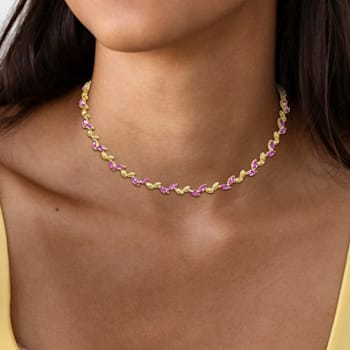 20 CT TGW Created Pink Sapphire Alternate Leaf Necklace in Yellow Plated
Sterling Silver