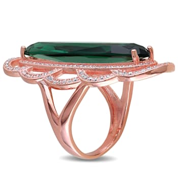 35 CT TGW Green and White Cubic Zirconia Ring in Rose Plated Sterling Silver