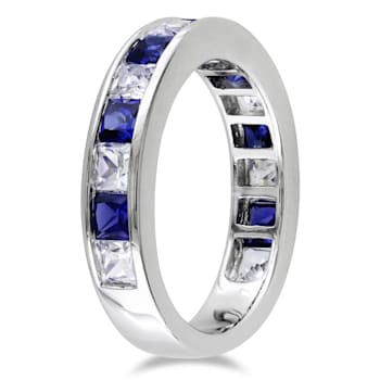 2 3/8 CTW Created White and Blue Sapphire Anniversary Band in Sterling Silver