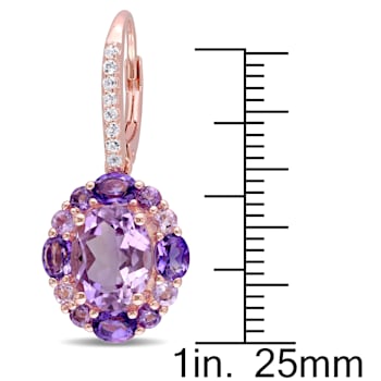 5 1/2 CT TGW Amethyst, White Topaz and Rose de France Floral Earrings in
Rose Plated Sterling Silver