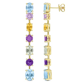 10 1/8 CT TGW Multi-Gemstone Linear Drop Earrings 14K Yellow Gold