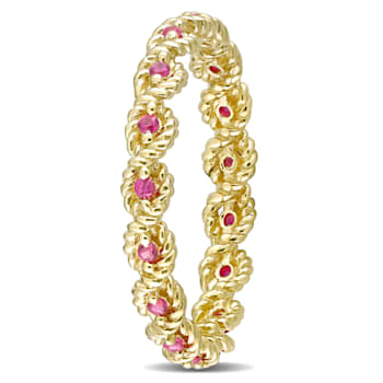 1/4 CT TGW Created Ruby Infinity Eternity Ring in 10K Yellow Gold
