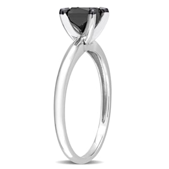 1 ct Black Diamond Solitaire Engagement Ring in 14K White Gold