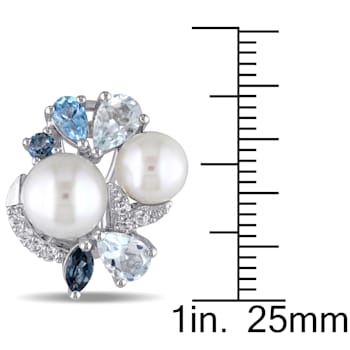 3 1/2 CT TGW Created White Sapphire, Multicolor Topaz and Cultured Pearl
Earrings in Sterling Silver