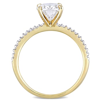 2 CT DEW Created Moissanite and 1/10 CT TW Diamond Engagement Ring in
14K Yellow Gold