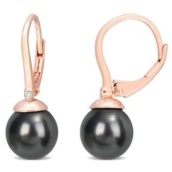 8-8.5 MM Black Tahitian Cultured Pearl and Diamond Accent Earrings in
Sterling Silver