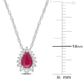 1/2 CT TGW Ruby and 1/8 CT TW Diamond Graduated Halo Pendant with Chain
in 14K White Gold