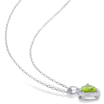1 1/3 CT TGW Peridot Heart Halo Pendant with Chain in Sterling Silver