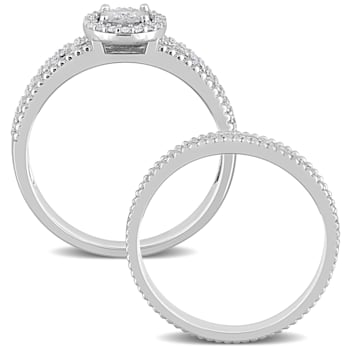 1/3 CT TW Diamond Oval Halo Bridal Set in Sterling Silver