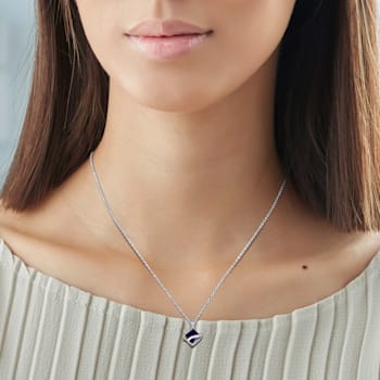 1 1/3 CT TGW Created Blue Sapphire Solitair Square Pendant with Chain in
Sterling Silver