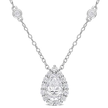 1 1/2 CT DEW Created Moissanite Teardrop Halo Necklace in Sterling Silver