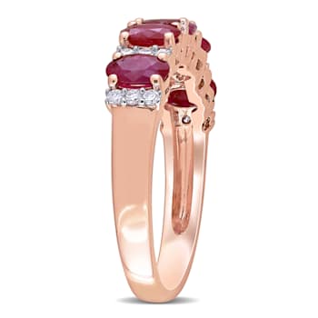 1 3/8 CT TGW Ruby and 1/6 CT TW Diamond Semi Eternity Ring in 14K Rose Gold