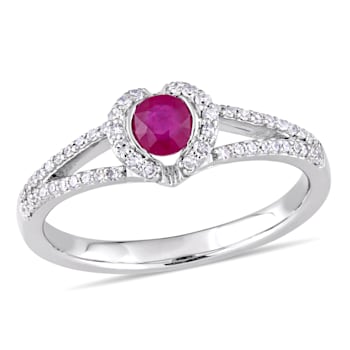 1/3 CT TGW Ruby and 1/5 CT TW Diamond Halo Engagement Ring in 14K White Gold
