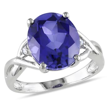 7 1/2 CT TGW Created Blue Sapphire and Diamond Accent Ring in Sterling Silver