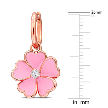 1/6 CT TGW White Topaz with Pink Enamel Flower Hoop Earrings in Rose
Plated Sterling Silver