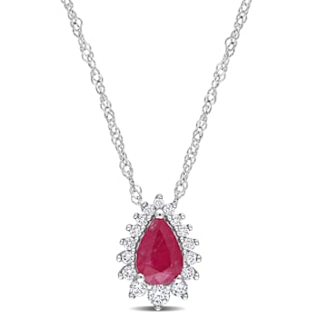 1/2 CT TGW Ruby and 1/8 CT TW Diamond Graduated Halo Pendant with Chain
in 14K White Gold