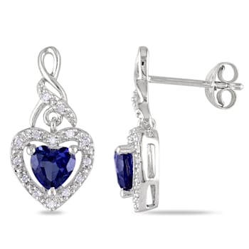 1 1/8 CT TGW Created Blue Sapphire and 1/8 CT TW Diamond Heart Twist
Earrings in Sterling Silver