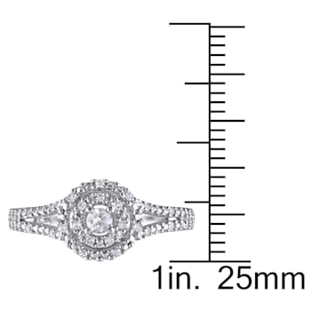 1/5 CT TW Diamond Double Halo Split Shank Engagement Ring in Sterling Silver