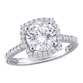 2 7/8 CT TGW Created White Sapphire Halo Ring in Sterling Silver