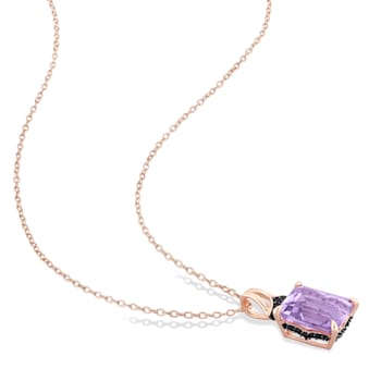 6 1/8 CT TGW Amethyst and Black Sapphire Pendant with Chain in Rose
Plated Sterling Silver
