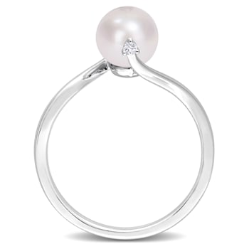 7-7.5MM Freshwater Cultured Pearl and Created White Sapphire Bypass Ring
in Sterling Silver