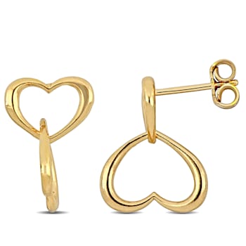 Double Heart Drop Earrings in Yellow Plated Sterling Silver