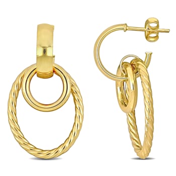 Open Huggie Hoop with Open Circle & Oval Drop Earrings in 10k Yellow Gold