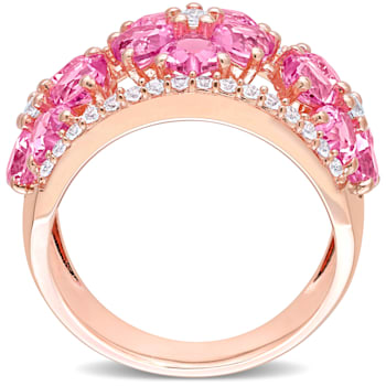 5 1/4 CT TGW Created Pink and White Sapphire Floral Ring in Rose Plated
Sterling Silver