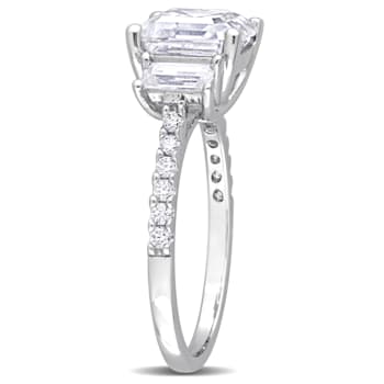 3 1/5 CT TGW Created Moissanite 3-Stone Ring in Sterling Silver