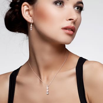 4.5-5.5MM Multi-color Freshwater Cultured Pearl & Diamond Earrings
& Pendant Set in Sterling Silver