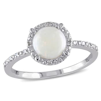 4/5 CT TGW Opal and Diamond Accent Halo Ring in Sterling Silver
