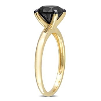 2 ct Black Diamond Solitaire Engagement Ring in 14K Yellow Gold