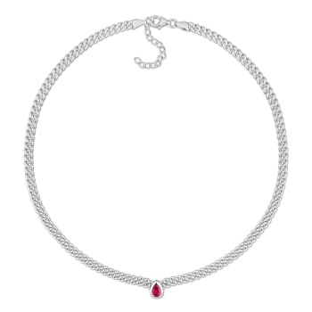 1 1/7 CT TGW Pear Created Ruby Curb Link Chain Necklace in Sterling Silver